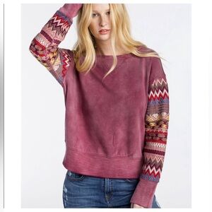 MM Vintage Women's Sweater with Patterned Sleeves - Mauve and Multicolor size S